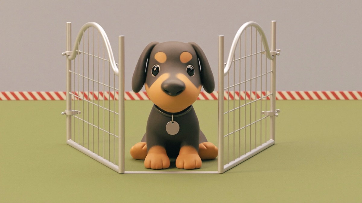 Illustration of a dog at a gate