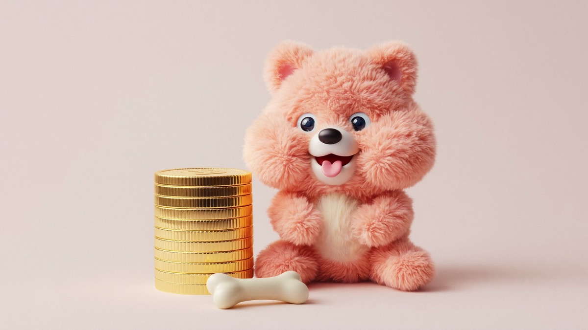 Illustration of a Pomeranian beside a stack of coins