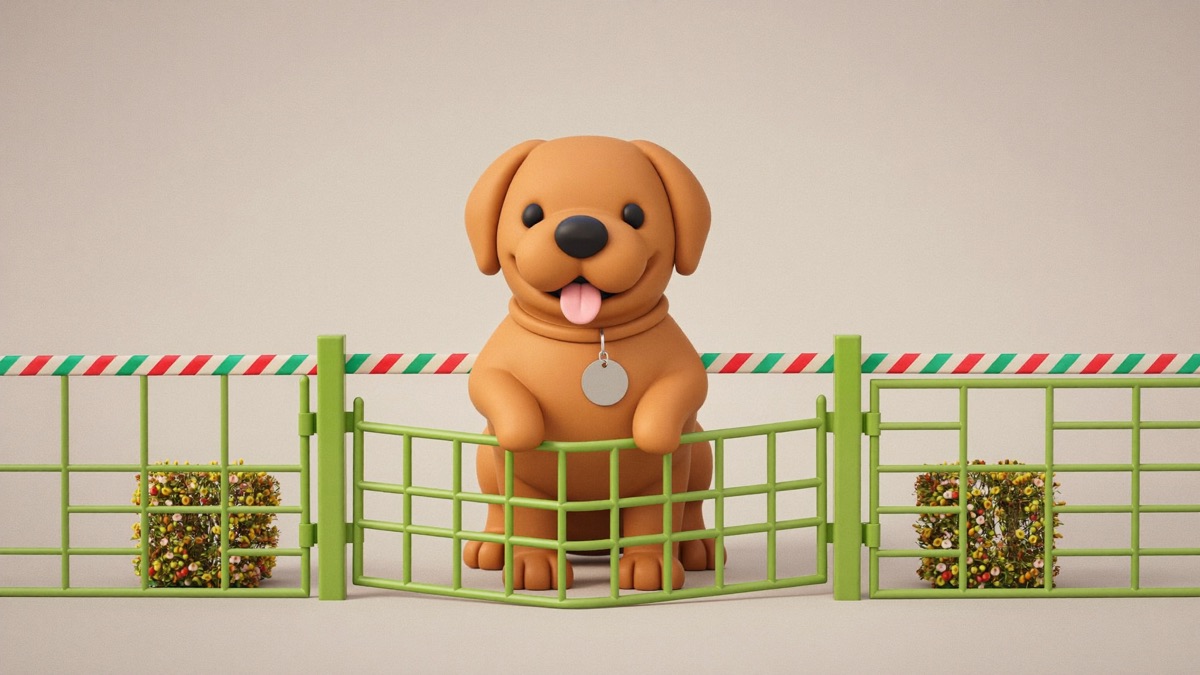 Illustration of a dog at a gate